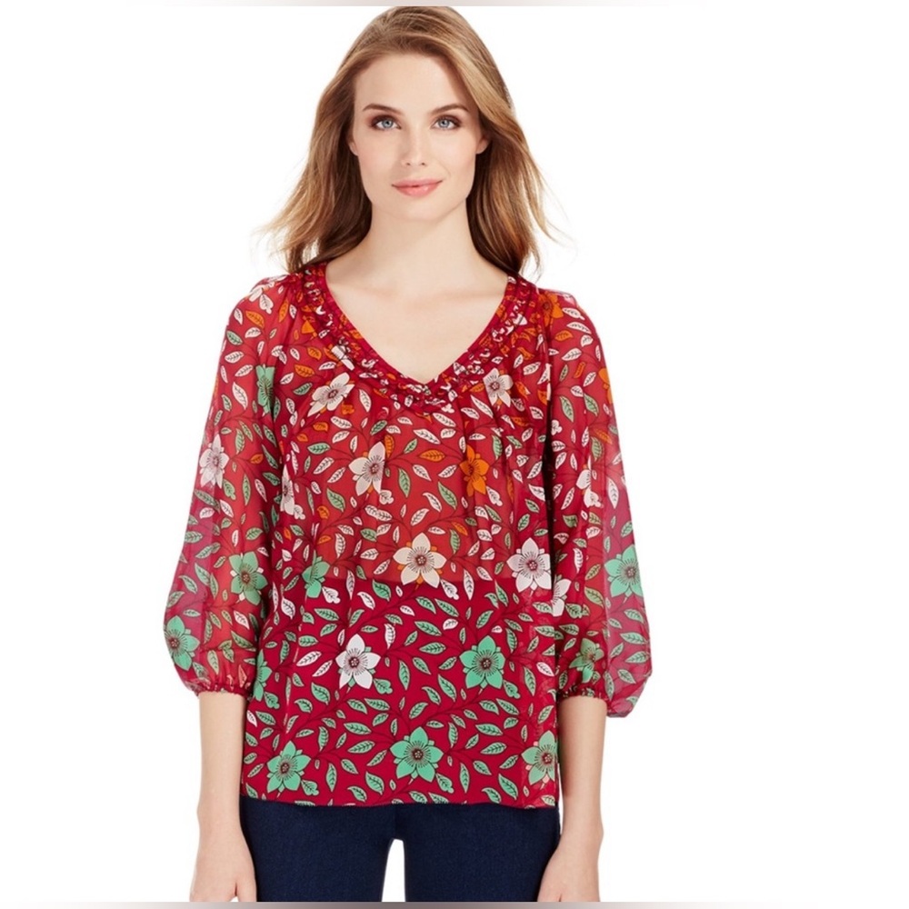DVF Diane Von Furstenberg DAVI Chiffon Blouse Silk Floral Spring Flowy Small